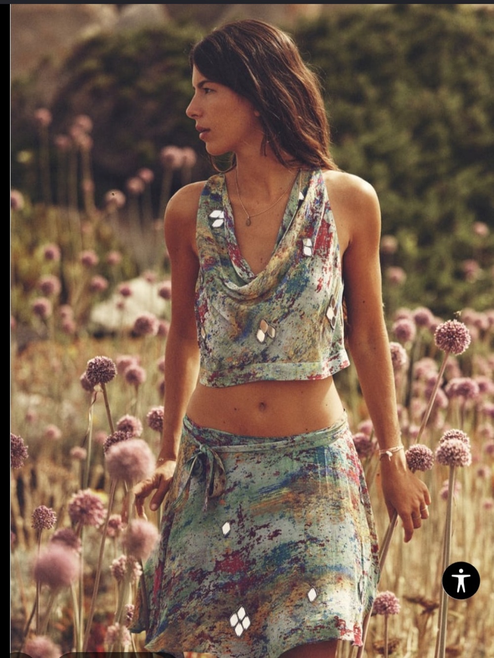 ZARA CO-ORD MULTICOLOR SET DRAPED TOP WITH SKIRT